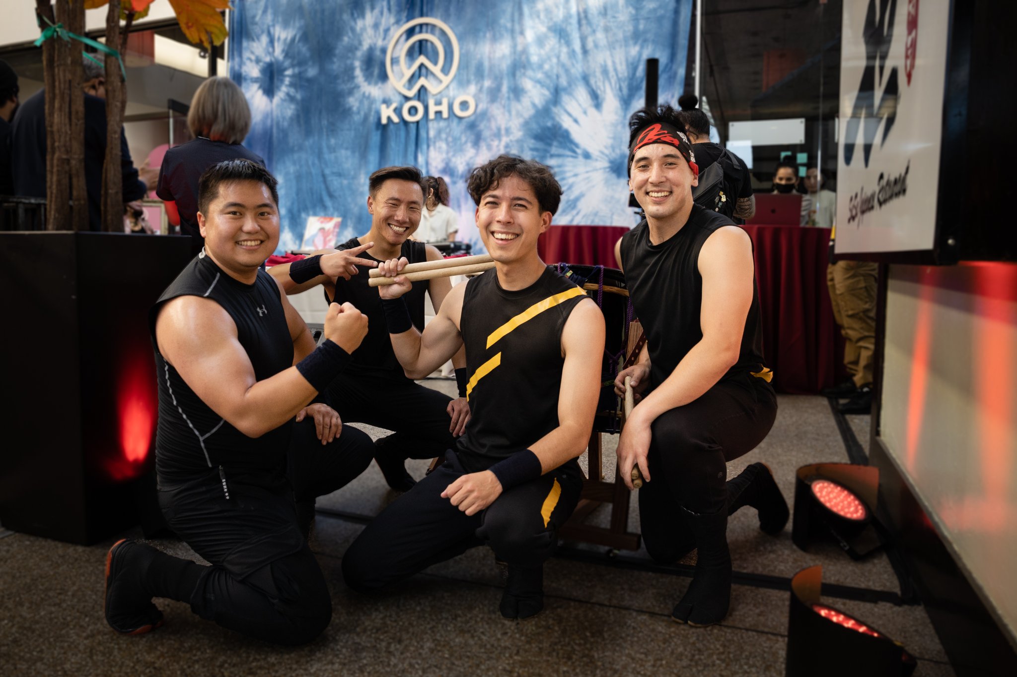 Taiko drummers smiling during the JTCD Koho Launch event