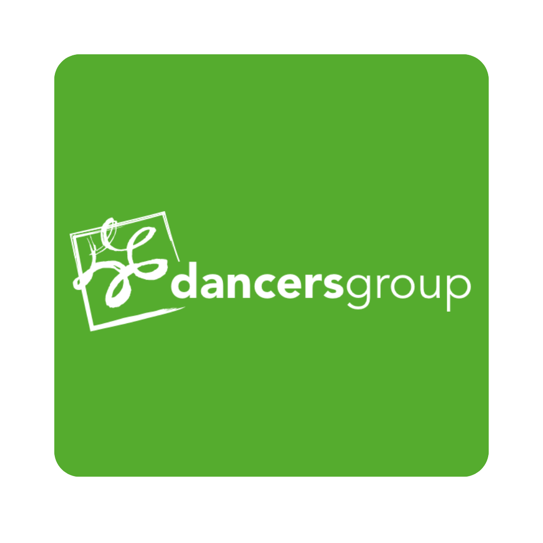 Dancers' Group logo on a green background