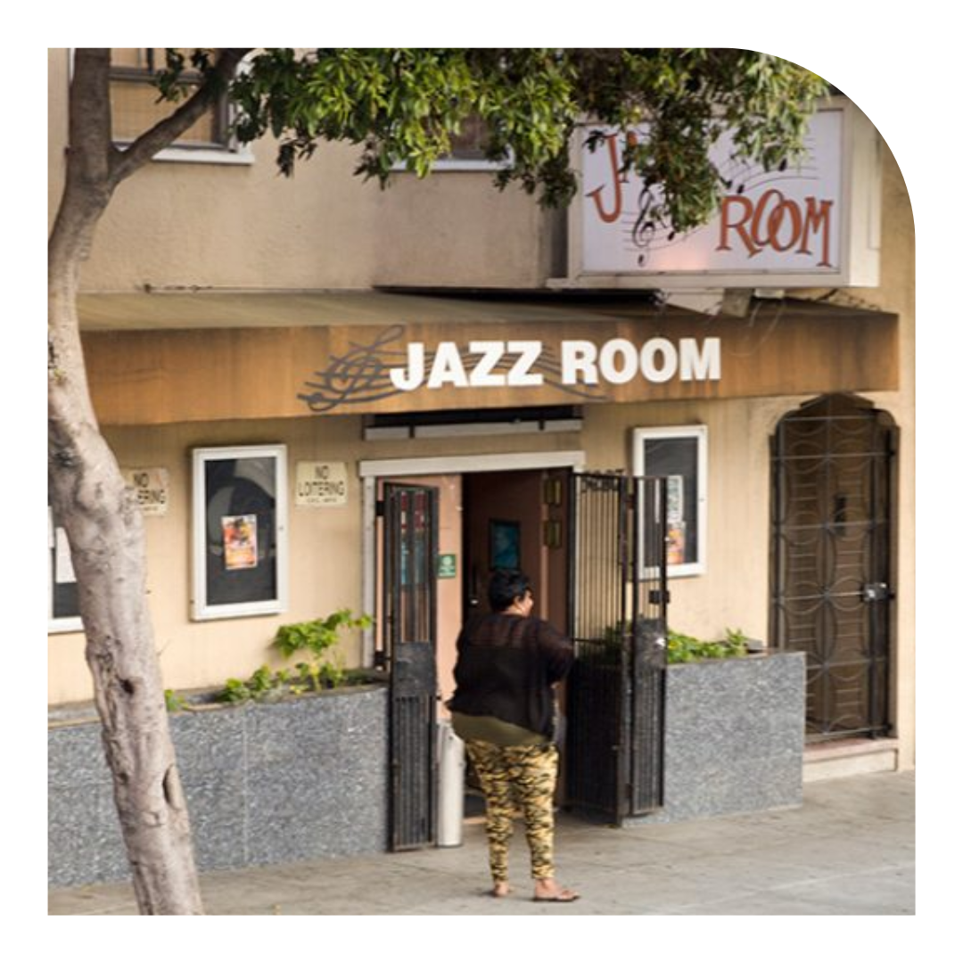 Photo of the storefront of the Jazz Room