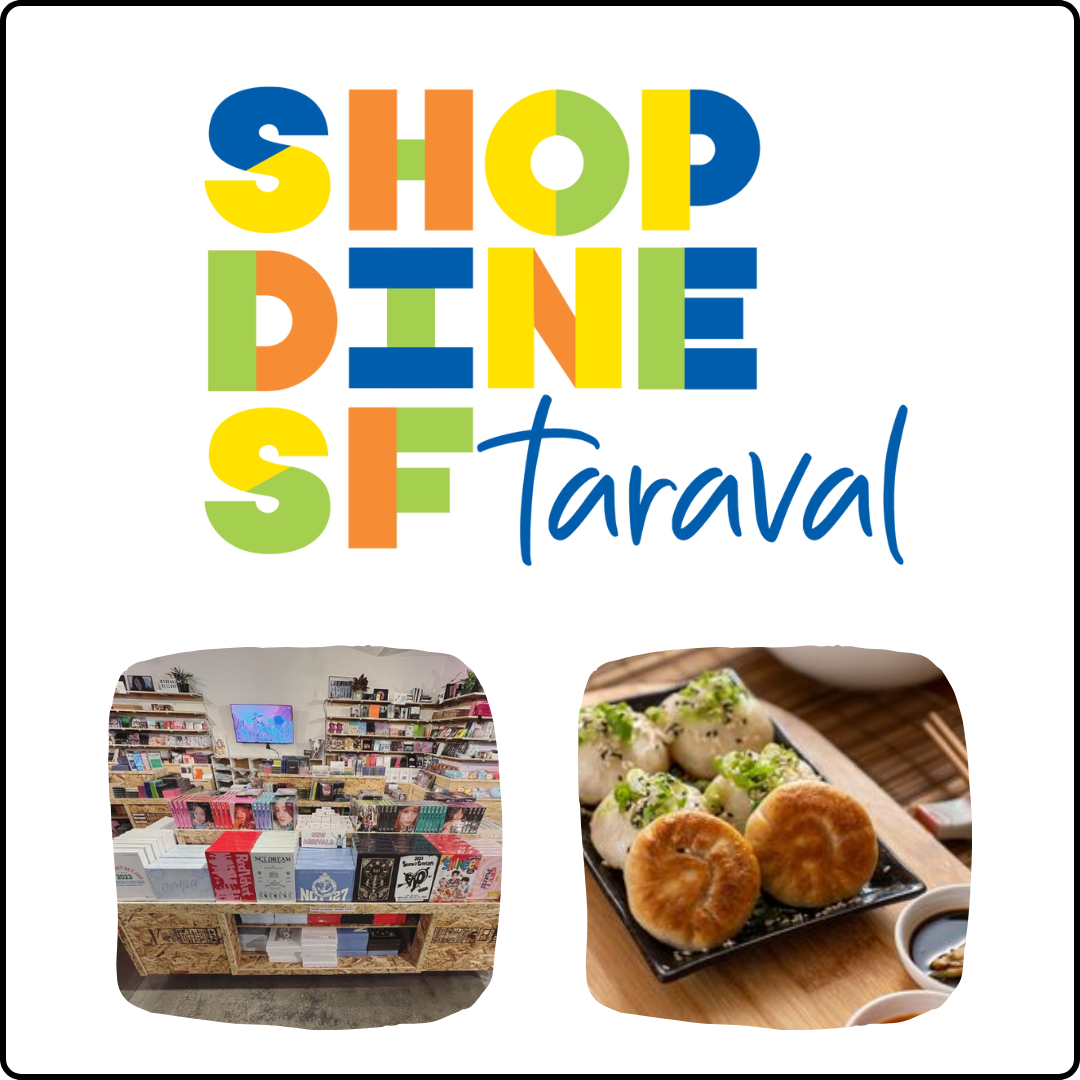 logo reading shop dine Taraval and two photos of shops and restaurants