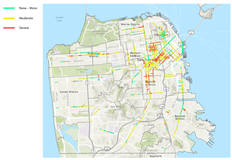 Map showing evaluation areas with varying levels of street litter