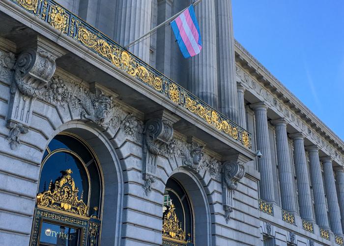 Trans pride flag at SF City Hall