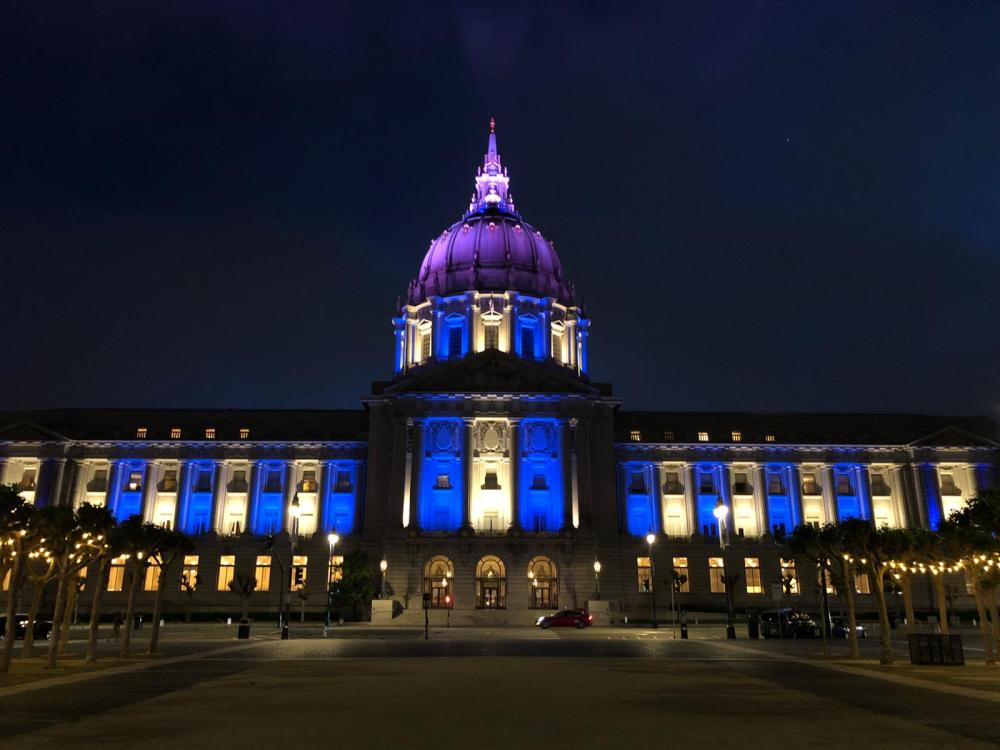 San Francisco City Hall Lit Up in Blue and White