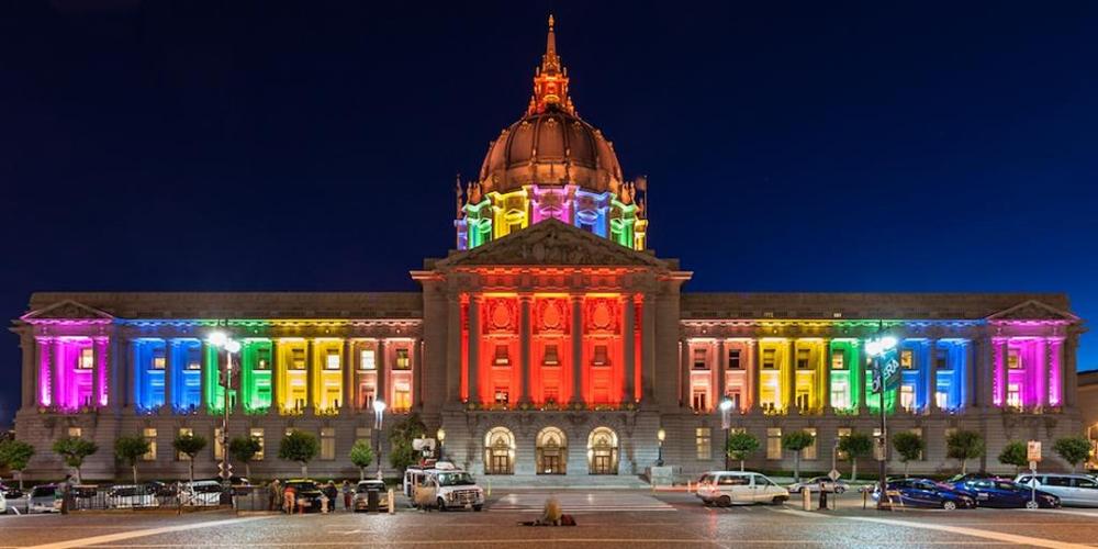 SF City Hall lit in rainbow colors