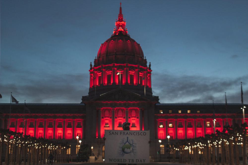San Francisco City Hall lit up red to commemorate World TB Day